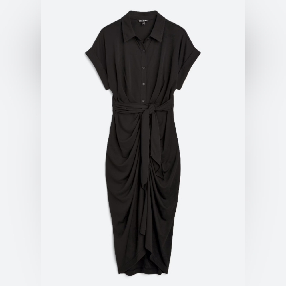 Steve Madden TORI Black Tie-Front Midi Dress - Picture 2 of 6
